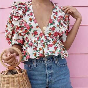 Rhode Elodie Floral Puff Sleeve Blouse
